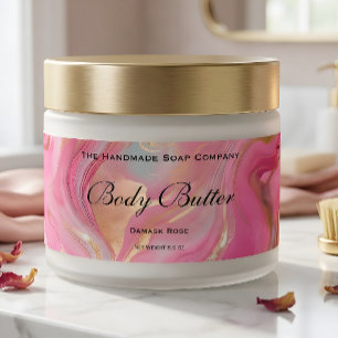 Body Butter Cosmetics Jar Label Pink Marble & Gold