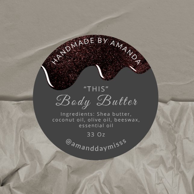 Body Butter Drips Product Packaging Coffee Gray Classic Round Sticker (Creator Uploaded)