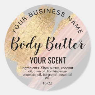 body butter gold blush pink classic round sticker