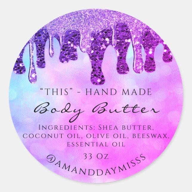 Body Butter Handmade Packaging Drips Hot Pink Classic Round Sticker (Front)