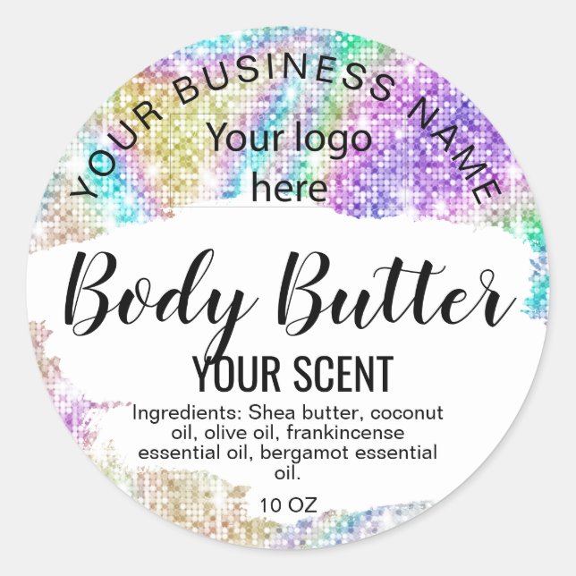 body butter HOLOGRAPHIC add your logo Classic Roun Round Sticker (Front)