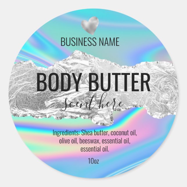 body butter iridescent holograph product label (Front)