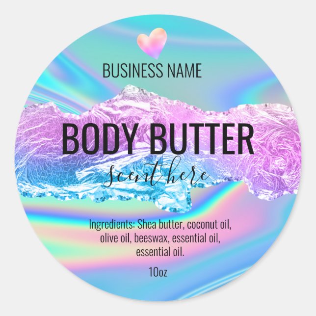 body butter iridescent holograph product label (Front)