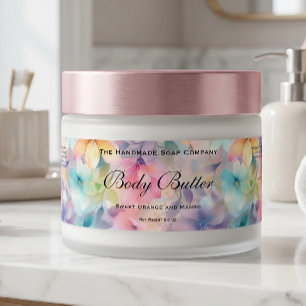 Body Butter Jar Label - Pastel Watercolor Flowers