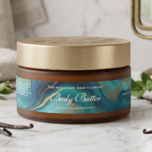 Body Butter Jar Label - Teal Blue & Gold Marble