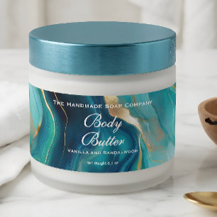 Body Butter Jar Label - Teal Blue Marble and Gold