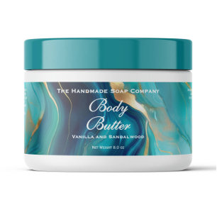 Body Butter Jar Label - Teal Blue Marble and Gold