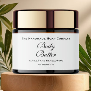 Body Butter Jar Label - White with Black Text