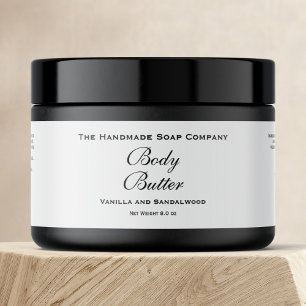 Body Butter Jar Label - White with Black Text