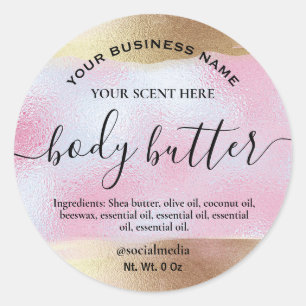 Body Butter Labels In Gold And Holographic Pink