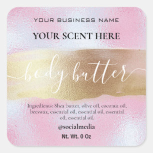 Body Butter Labels In Gold And Holographic Pink
