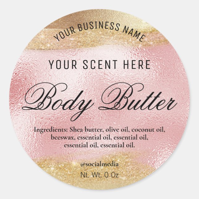 Body Butter Labels Pink With Gold Ink (Front)