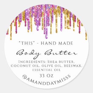 Body Butter Packaging Cosmetics Purple Gold Drips Classic Round Sticker