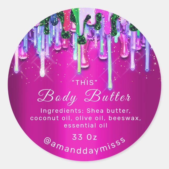 Body Butter Packaging Online Beauty Drip Fuchsia Classic Round Sticker (Front)