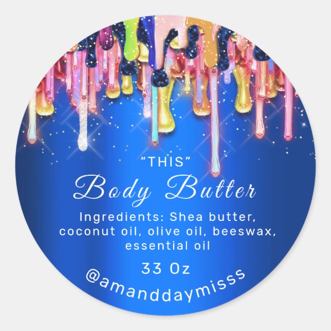Body Butter Packaging Online Beauty Drip Royal Blu Classic Round Sticker (Front)