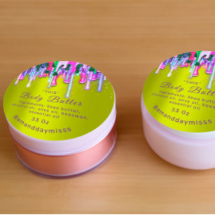 Body Butter Packaging Online Beauty Green Pink Classic Round Sticker