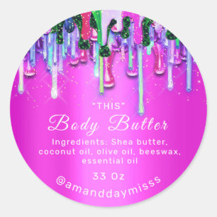 Body Butter Packaging Online Beauty Pink Drips Classic Round Sticker