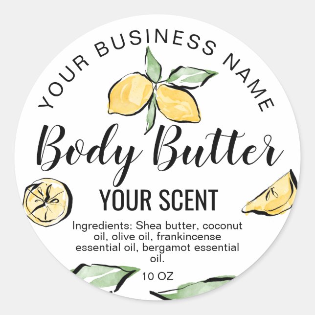 body butter product lemon citrus summer greenery classic round sticker (Front)
