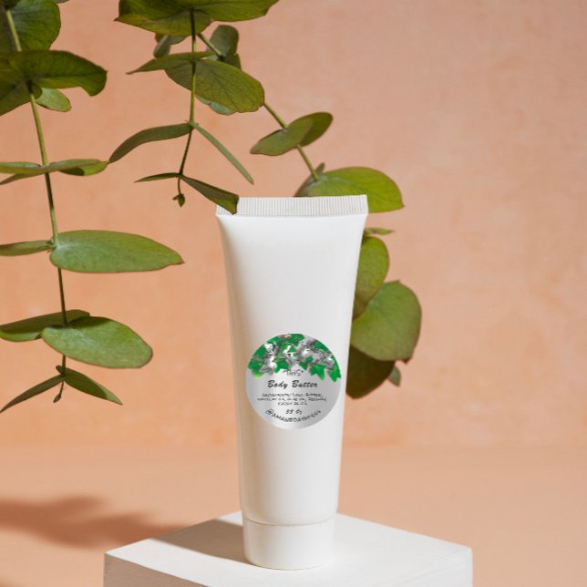 Body Butter Product Packaging Green Woodland Grey Classic Round Sticker (Body Butter Product Packaging Green Woodland Gray Classic Round Sticker)