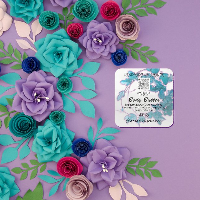 Body Butter Product Packaging Rose Blue QR LOGO Square Sticker (Body Butter Product Packaging Rose Blue QR LOGO Square Sticker)