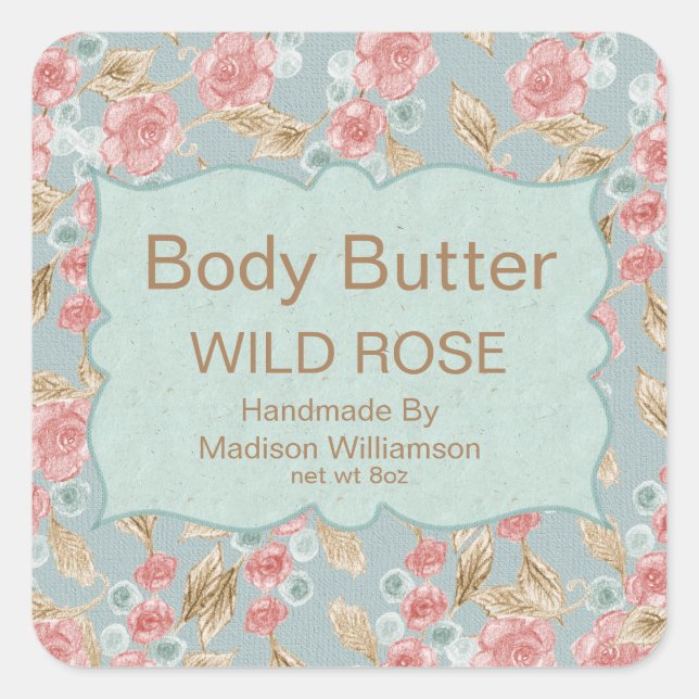 Body Butter  | Vintage Floral Personalised Square Sticker (Front)