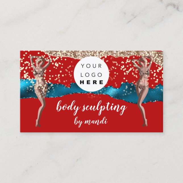 Body Care Fashion Logo QRCode Rose Red Blue Bikini Business Card (Front)