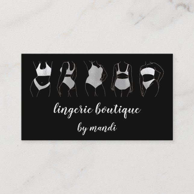 Body Care Logo QR Code Bikini Underwear Shop Black Business Card (Front)