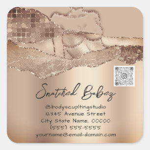 Body Care Sculpting Cosmetics Logo QRCode RoseGold Square Sticker