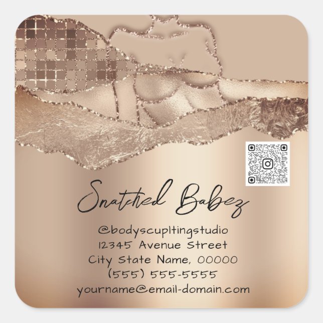 Body Care Sculpting Cosmetics Logo QRCode RoseGold Square Sticker (Front)