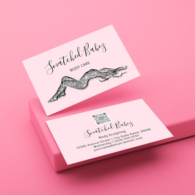 Body Care Sculpting QRCODE Black Silver Grey Business Card (Creator Uploaded)