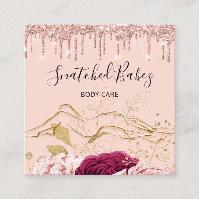 Body Care Sculpting QRCODE Rose Gold Drips  Square Business Card (Front)