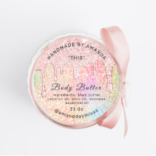 Body Cosmetics Packaging Rose Drips Holograph Classic Round Sticker
