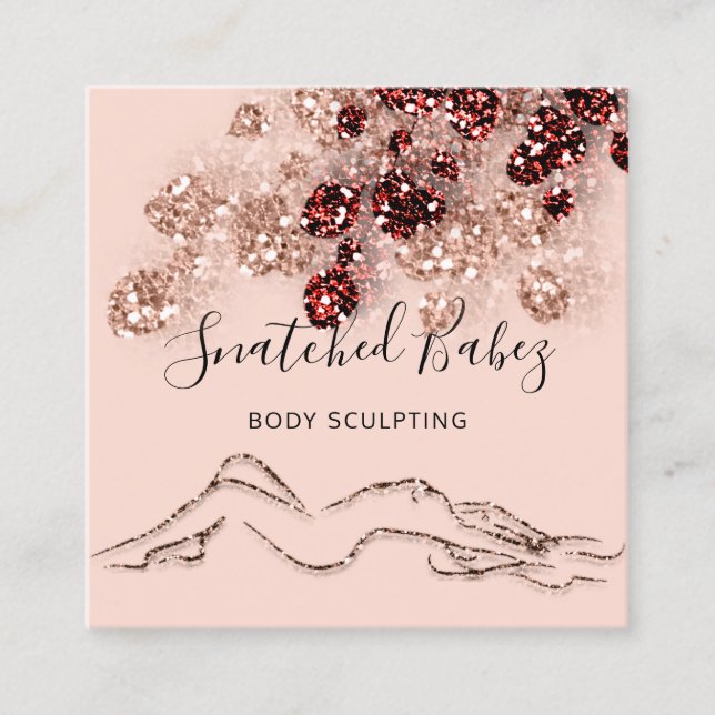 Body Logo Massage Sculpting QRCODE Rose Powder Square Business Card (Front)