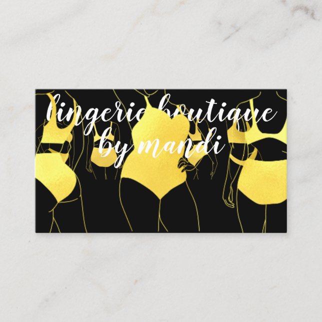 Body  Logo QRCode Bikini Underwear Shop Gold Black Business Card (Front)