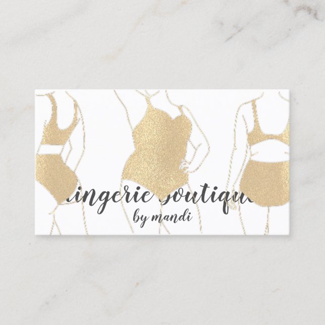 Body  Logo QRCode Bikini Underwear Shop Gold White Business Card (Front)