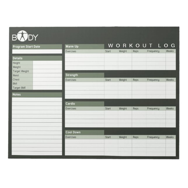 Body Madness Personal Workout Log Planner Notepad (Front)