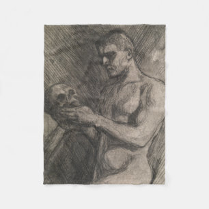 Body of a Man Holding a Skull (by Albert Edelfelt) Fleece Blanket