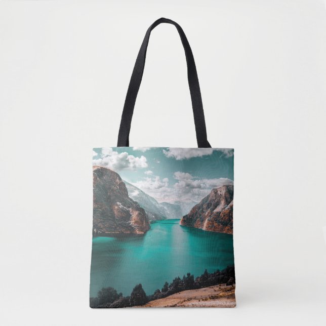 BODY OF WATER BETWEEN BROWN MOUNTAINS TOTE BAG (Front)