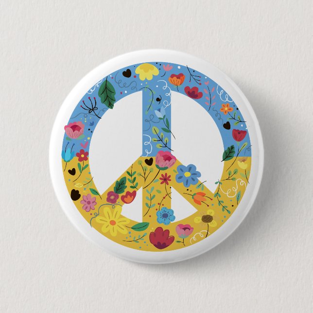 Body Para Bebé Ukrainian Flag Peace Sign with flor 6 Cm Round Badge (Front)