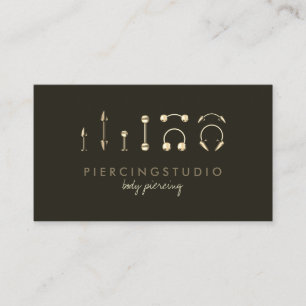 Body Piercing Studio Tattoo Gold Green Business Card