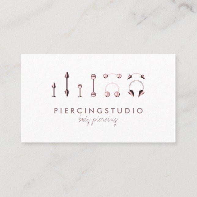 Body Piercing Studio Tattoo Rose Gold Business Card (Front)