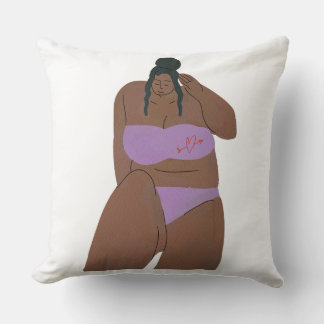 Body Positive Woman Illustration in Purple Swimwea Cushion