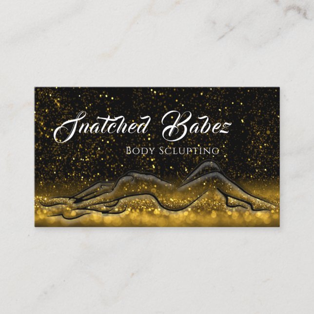 Body Sclupting Beauty Logo  Glitter Massage Gold Business Card (Front)