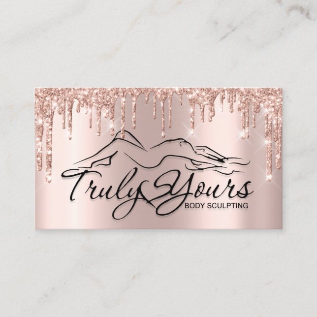 Body Sclupting Beauty Logo  Glitter Rose1 Business Card (Front)