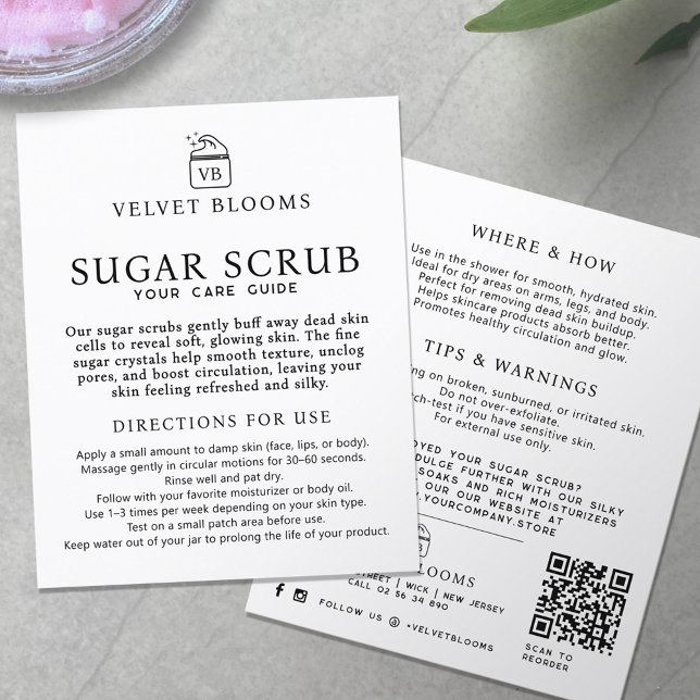 Body scrub packaging insert care marketing flyer (Creator Uploaded)