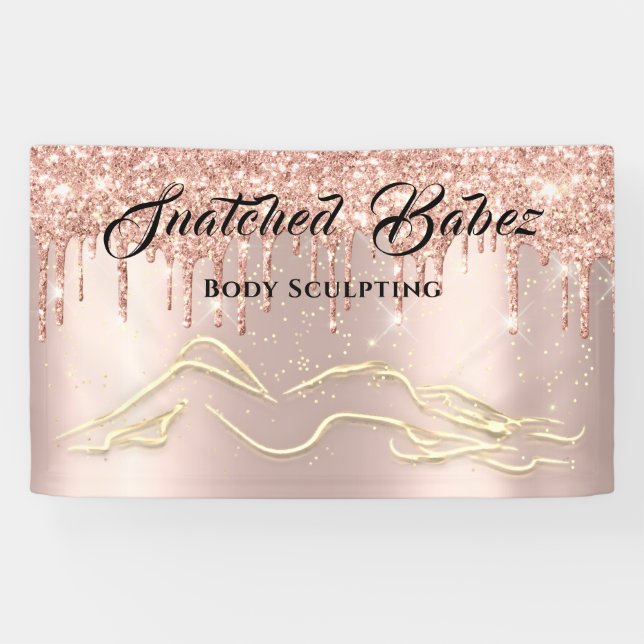 Body Sculpting Beauty Logo Massage Drips Rose Gold Banner (Horizontal)