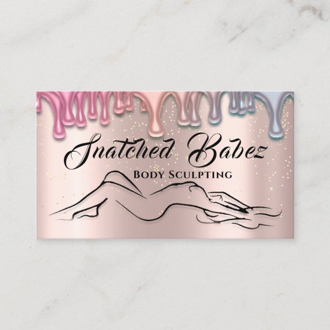 Body Sculpting Beauty Logo Massage Pink Drips Rose Business Card (Front)