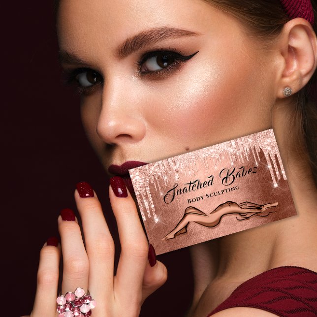 Body Sculpting Beauty Logo Massage  QE CODE Rose B Business Card (Eyelash Brow Makeup Logo QRCode Lip Rose Smoky Business Card)