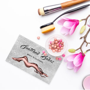 Body Sculpting Beauty Logo Massage Silver Rose Business Card