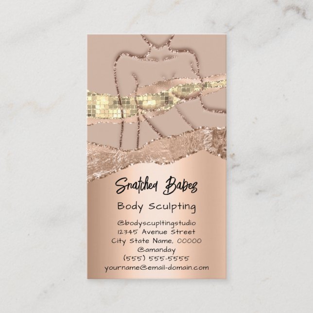 Body Sculpting Cosmetics Logo QR Code Rose Glitter Business Card (Front)